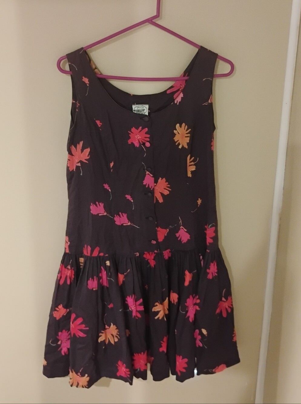 Vintage 1980s Laura Ashley Dropwaist Floral Sleeveless Mini Dress